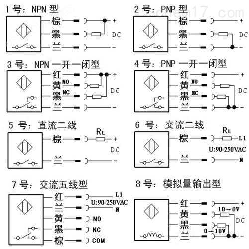 繼電器觸點五線制輸出接近開關